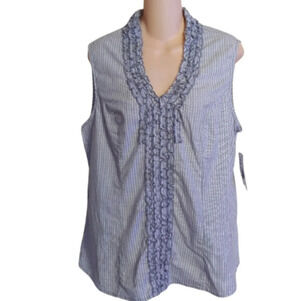 Studio JPR White Black Vertical Stripe Ruffle Sleeveless Top Size women XL NEW